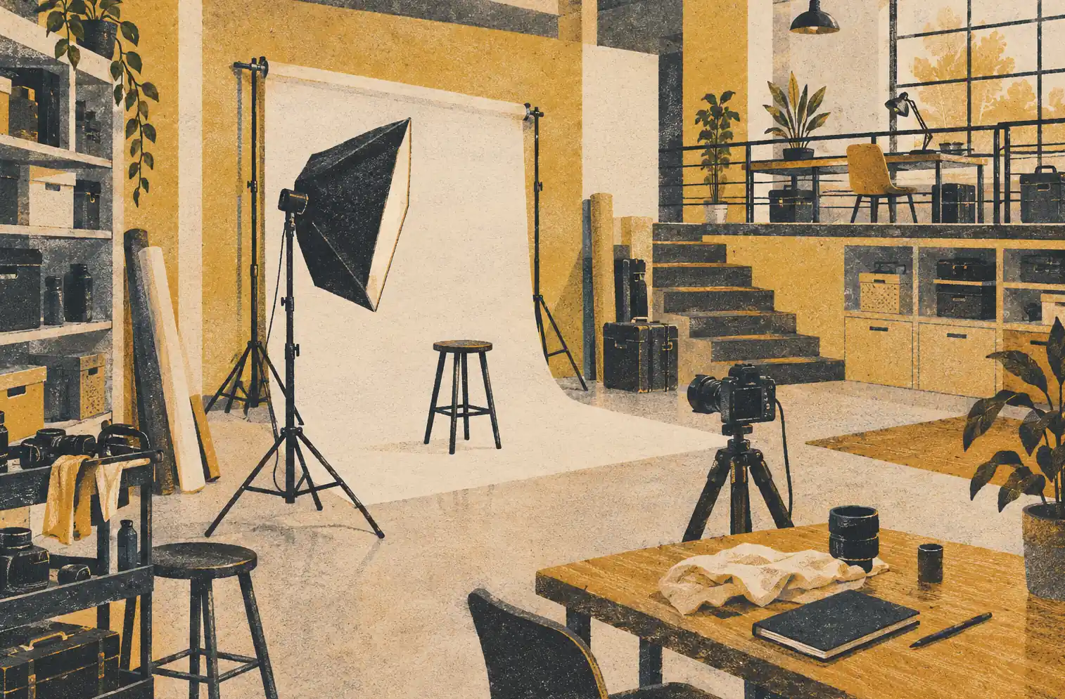 Illustration of photography businesses and their working space